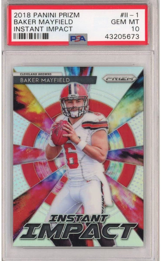 Graded 2018 Panini Prizm Baker Mayfield #II-1 Instant Impact Rookie RC Football Card PSA 10 Gem Mint