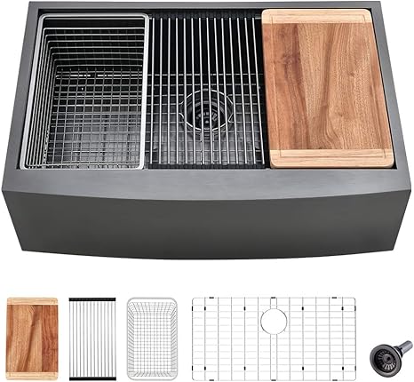 24 Black Farmhouse Sink Workstation-VASOYO 24x22 Apron Front Farmhouse Kitchen Sink Black Stainless Steel Kitchen Sink Workstation 16 Gauge Deep Single Bowl Farm Sink Undermount with Cutting Board