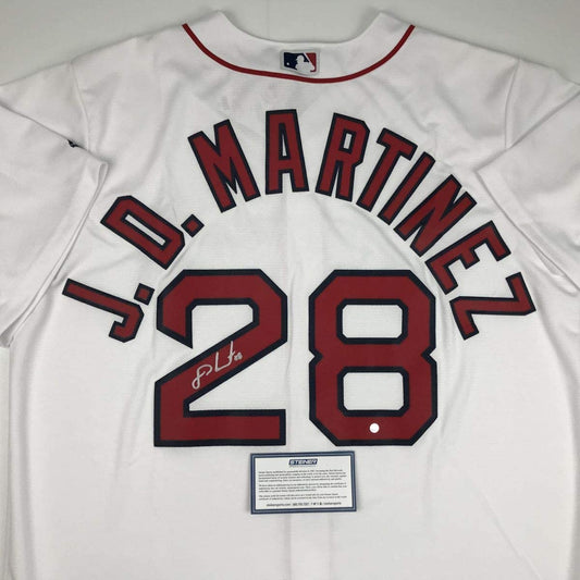 Autographed/Signed JD J.D. Martinez Boston White Baseball Jersey Steiner Sports COA