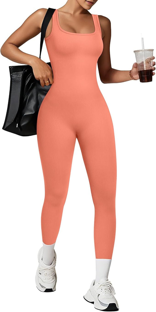 TrainingGirl One Piece Jumpsuits for Women Summer Workout Yoga Gym Rompers - Casual Cute Sleeveless Bodysuits Tank Top