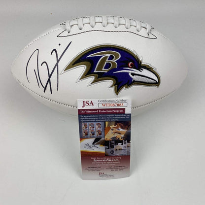 Autographed/Signed Ray Lewis Baltimore Ravens Full Size FS White Panel Logo Football JSA COA