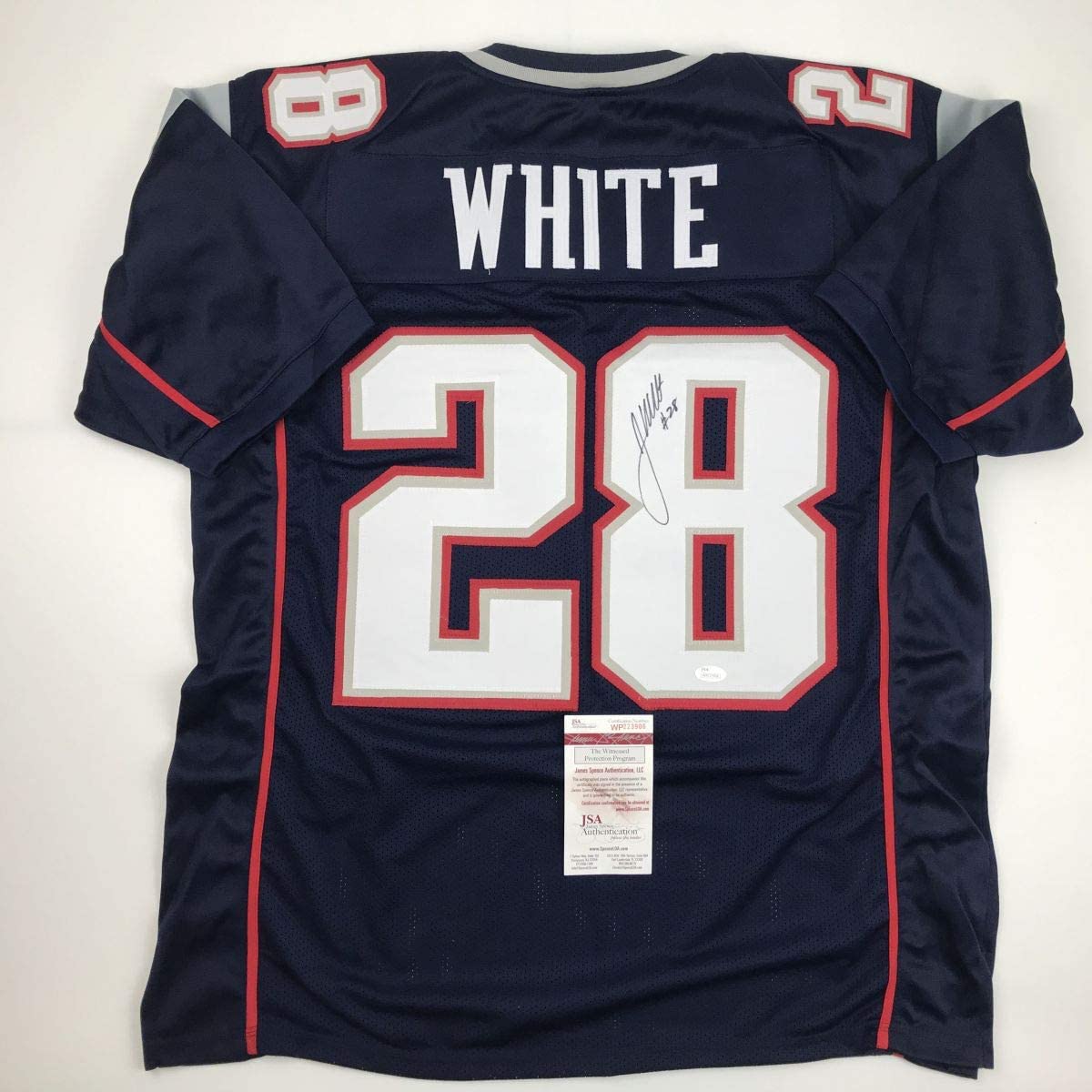 Autographed/Signed James White New England Blue Football Jersey JSA COA