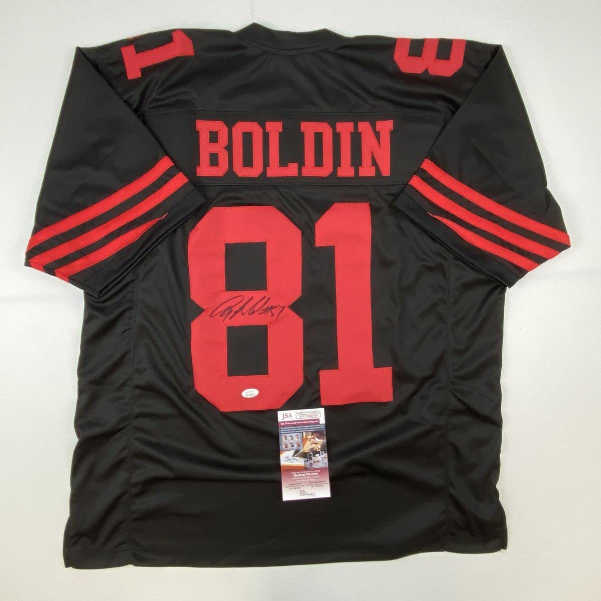 Autographed/Signed Anquan Boldin San Francisco Black Football Jersey JSA COA