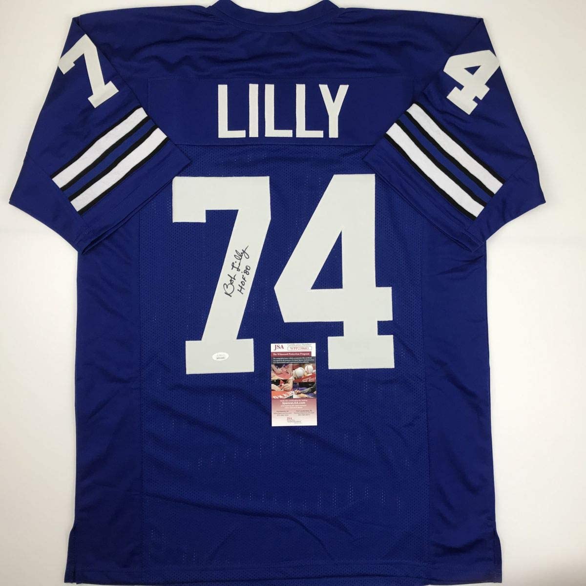 Autographed/Signed Bob Lilly HOF 80 Dallas Retro Blue Football Jersey JSA COA