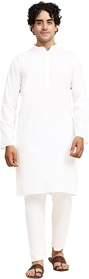 SKAVIJ Men's Pure Cotton Solid Kurta Pajama Set Mandarin Collar Daily Wear Casual Yoga Dress
