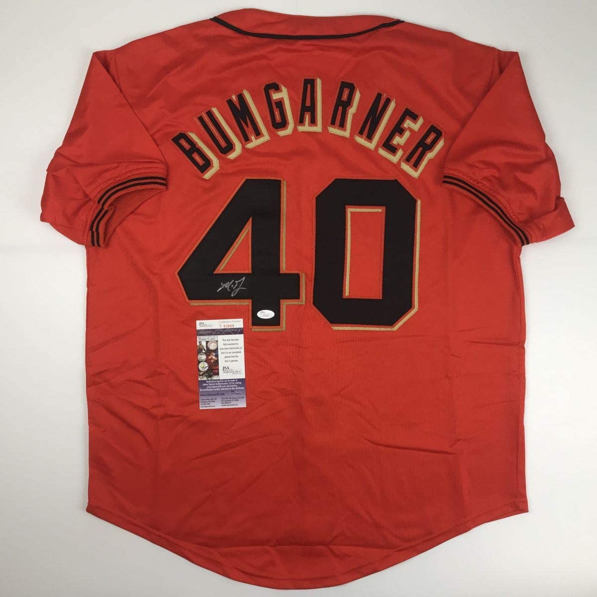 Autographed/Signed Madison Bumgarner San Francisco Orange Baseball Jersey JSA COA