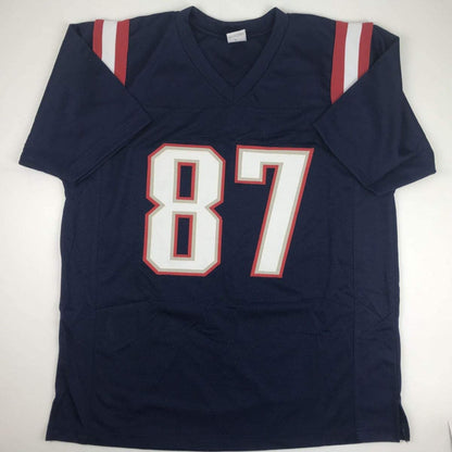 Autographed/Signed Rob Gronkowski New England Blue Color Rush Football Jersey Beckett BAS COA