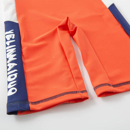 Styles I Love Kid Boys Palm Tree Orange Long Sleeve One-Piece Zipper Rash Guard Swimsuit with Swim Hat 2pcs Beach Swimwear