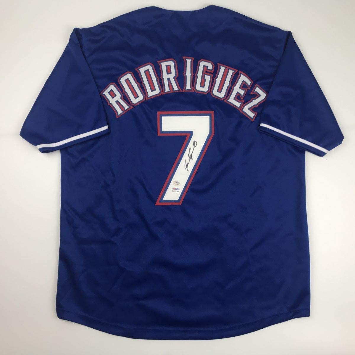 Autographed/Signed Ivan Pudge Rodriguez Texas Blue Baseball Jersey PSA/DNA COA Holo Only