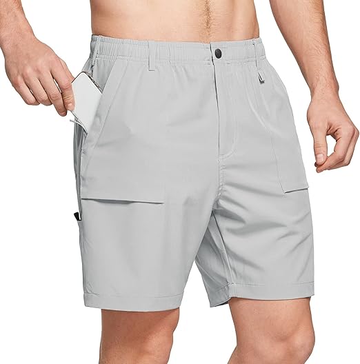 baleaf Men's 7" Casual Shorts for Summer Elastic Waist Quick Dry Lightweight Short with Cargo Hiking Fishing