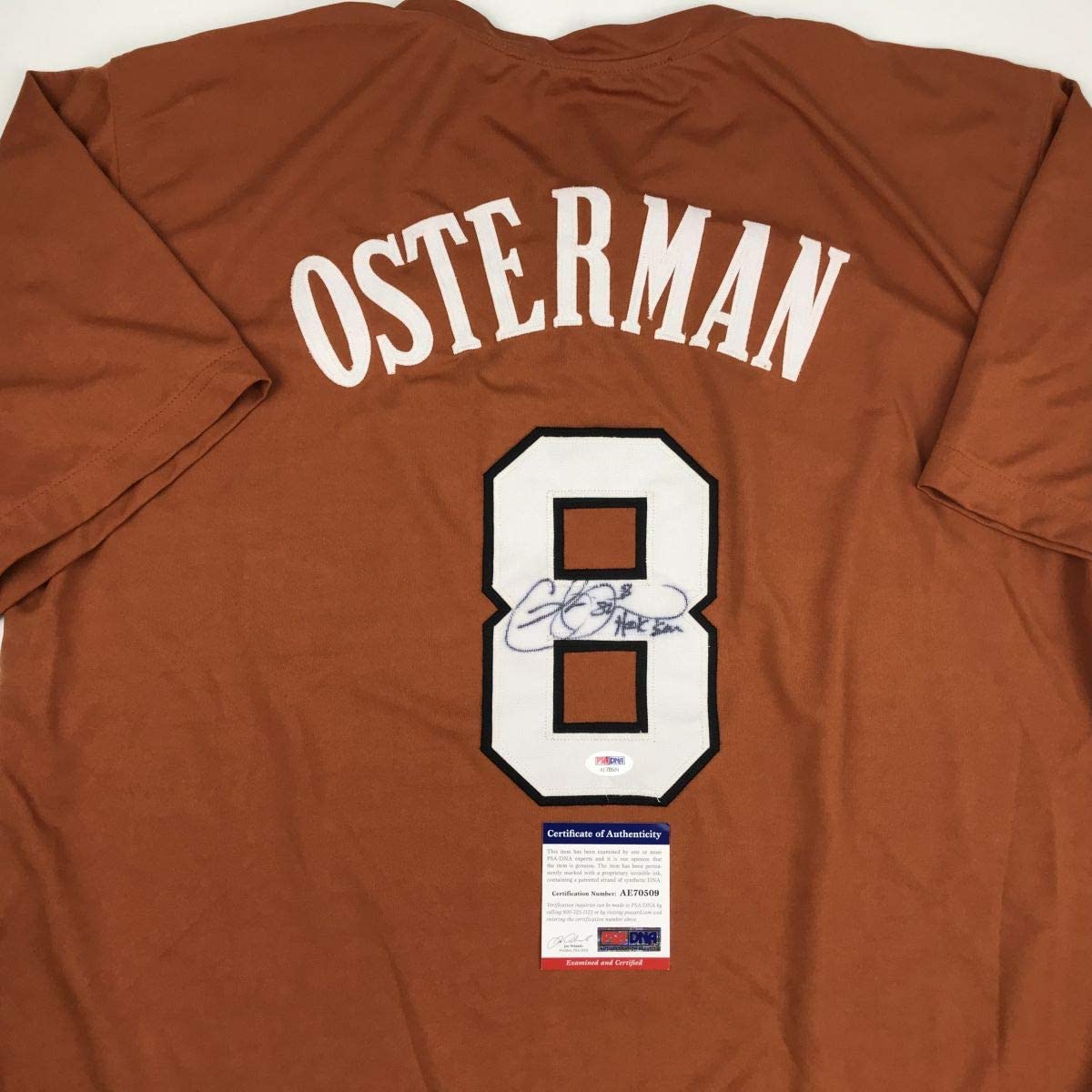 Autographed/Signed Cat Osterman Hook Em Texas Orange College Softball Jersey JSA COA