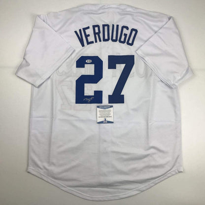 Autographed/Signed Alex Verdugo Los Angeles LA White Baseball Jersey Beckett BAS COA