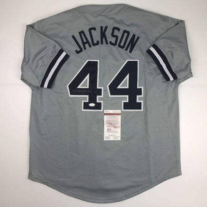 Autographed/Signed Reggie Jackson New York Grey Baseball Jersey JSA COA