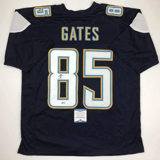 Autographed/Signed Antonio Gates Los Angeles LA Dark Blue Football Jersey Beckett BAS COA