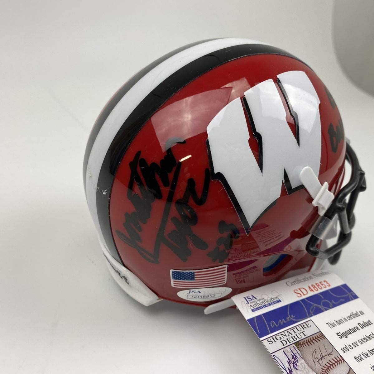 Autographed/Signed Jonathan Taylor Inscribed Go Badgers Wisconsin Red College Football Mini Helmet JSA COA