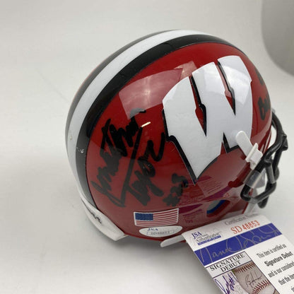 Autographed/Signed Jonathan Taylor Inscribed Go Badgers Wisconsin Red College Football Mini Helmet JSA COA