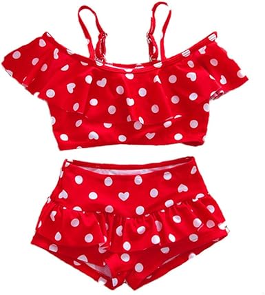 Baby Girl Cute Swimsuits Red 2 Pieces White Dot Skirt Swimwear Sets