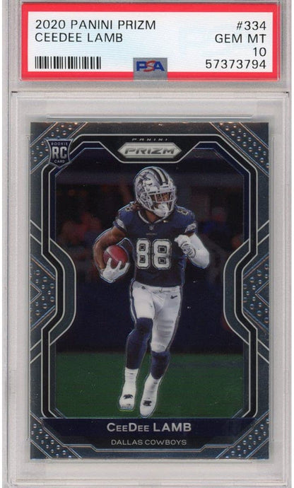 Graded 2020 Panini Prizm CeeDee Lamb #334 Rookie RC Football Card PSA 10 Gem Mint
