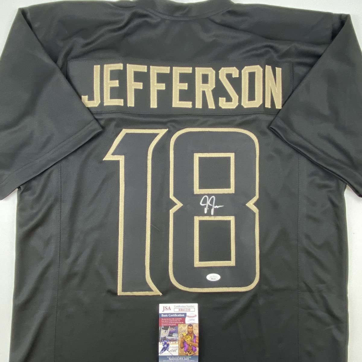 Autographed/Signed Justin Jefferson Minnesota Blackout Football Jersey JSA COA