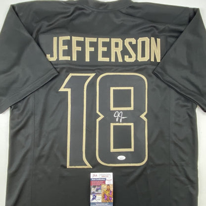 Autographed/Signed Justin Jefferson Minnesota Blackout Football Jersey JSA COA