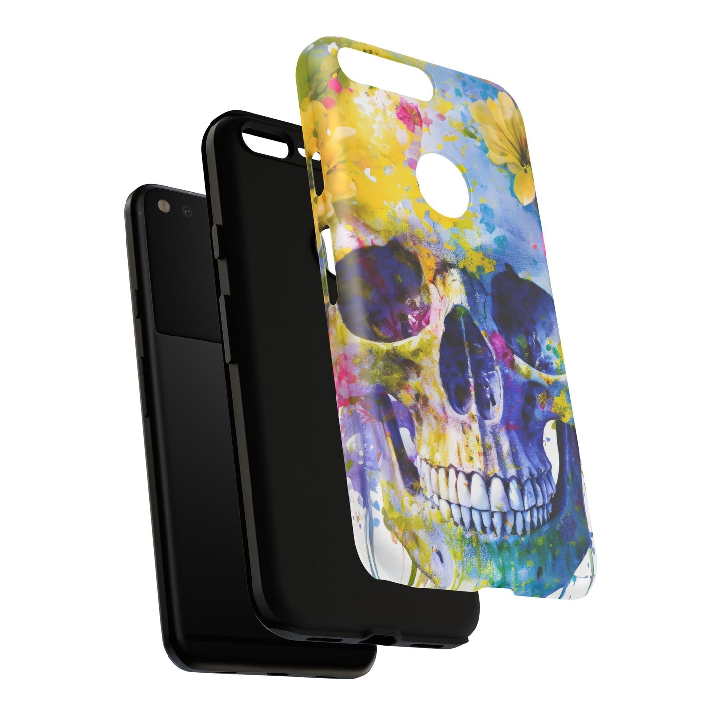Vibrant Blue Floral Skull Tough Phone Case