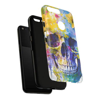 Vibrant Blue Floral Skull Tough Phone Case