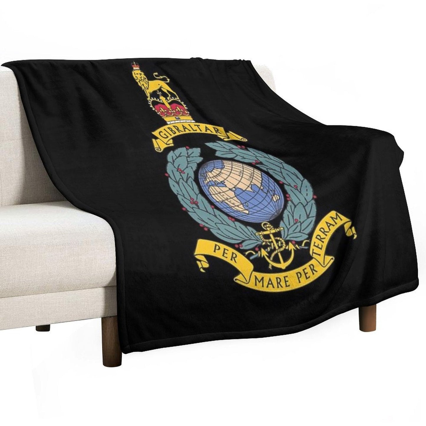 Royal Marines Commando Gibraltar Emblem Throw Blanket