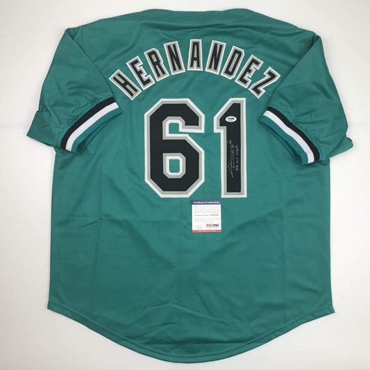Autographed/Signed Livan Hernandez 97 WS MVP Florida Teal Baseball Jersey PSA/DNA COA