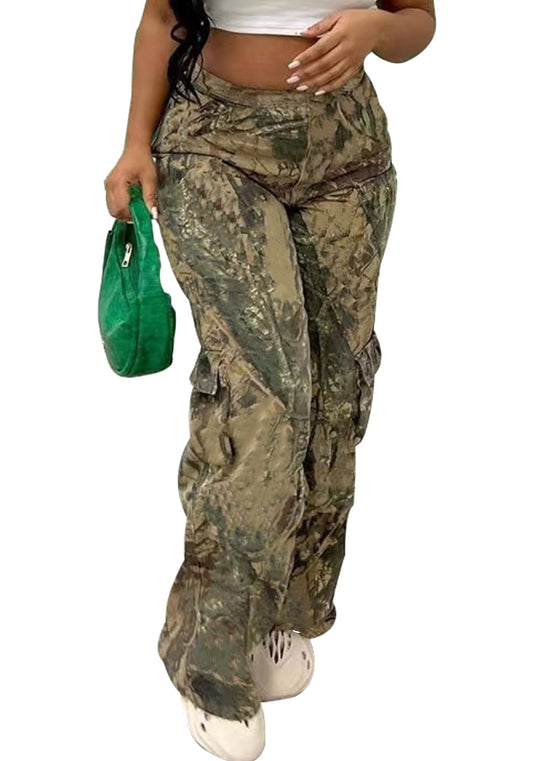 Women's Cargo Camo Pants Casual High Waist Camouflage Jogger Pants Sweatpants with Pockets