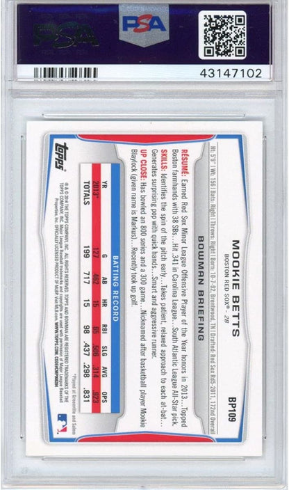 Graded 2014 Bowman Prospects Mookie Betts #BP109 Rookie RC Baseball Card PSA 10 Gem Mint
