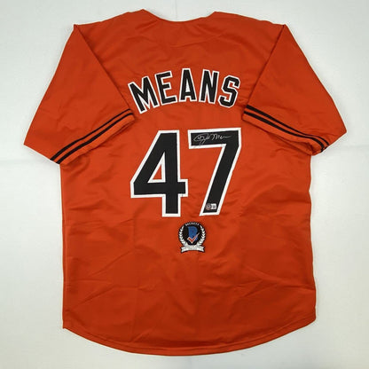 Autographed/Signed John Means Baltimore Orange Baseball Jersey Beckett BAS COA
