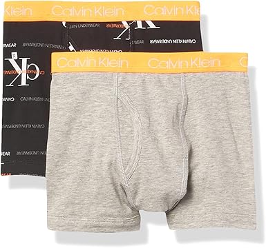 CalvinKleinBoysModern Cotton Assorted Boxer Briefs Underwear, Pack of 2Heather/OrangeSmall