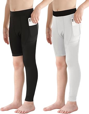 Hotfiary Youth Boys One Leg Compression Pants for Basketball Long Leggings Sports Tights Kids Athletic Soccer Base Layer