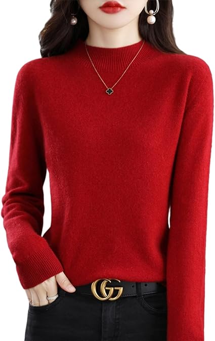Cashmere Sweaters for Women, 100% Cashmere Half Turtleneck Warm Light Long Sleeve Elegant Soft Pullover Sweater