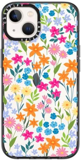 CASETiFY Compact iPhone 13 Case [2X Military Grade Drop Tested / 4ft Drop Protection] - Bright Spring Flowers - Clear Black