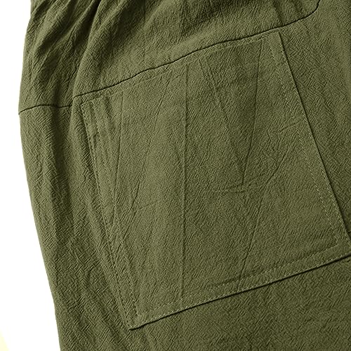 NANAMEEI Sport Mens Yoga Harem Pants Linen Aladdin Pants Summer Trousers Linen Pants Botton Pockets Army Green L