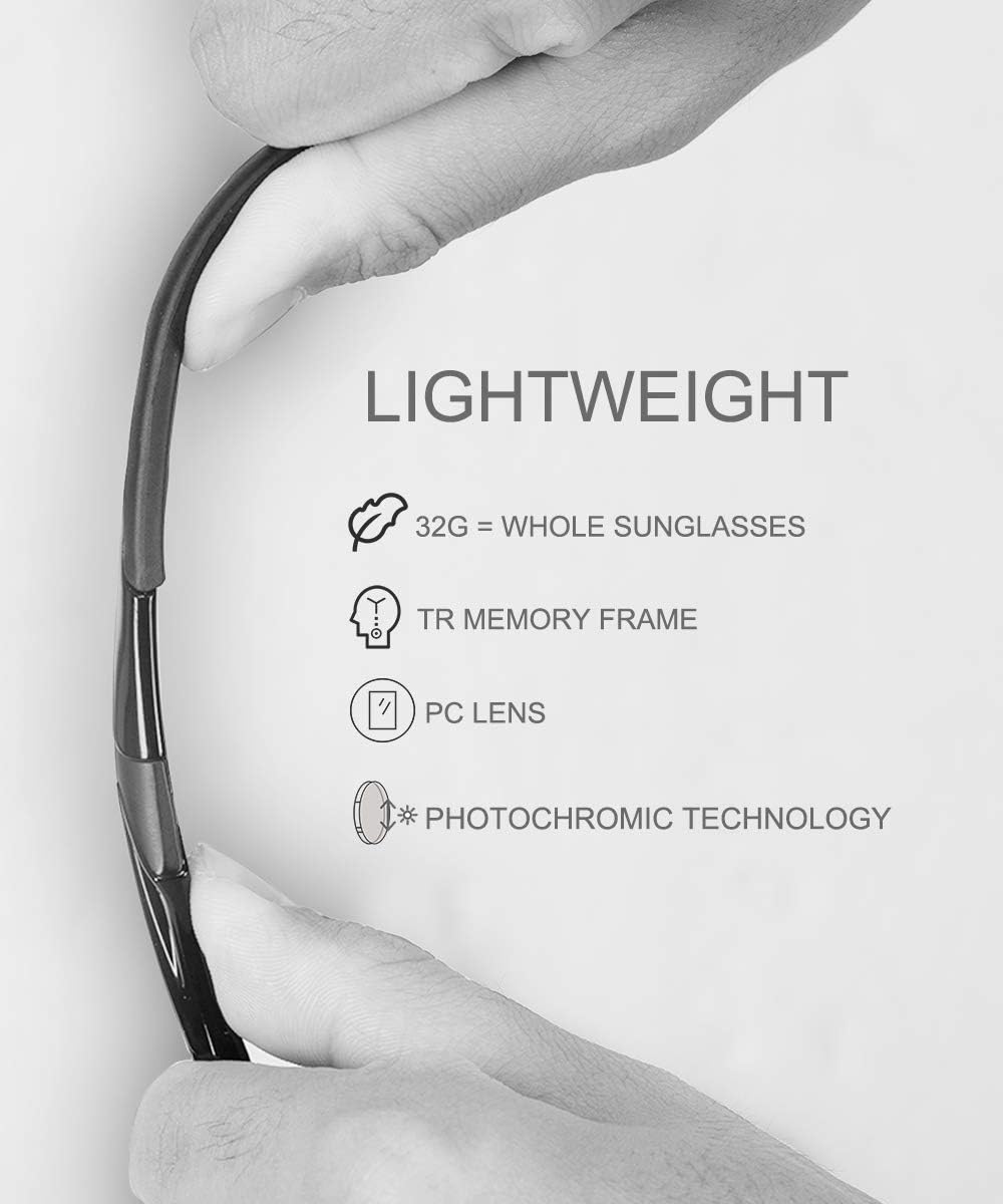 ROCKBROS Photochromic Cycling Sunglasses UV Protection Windproof Lightweight