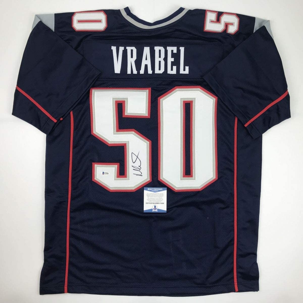 Autographed/Signed Mike Vrabel New England Blue Football Jersey Beckett BAS COA