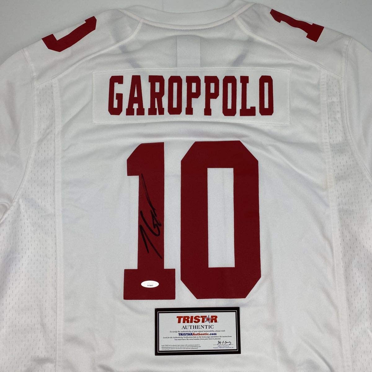 Autographed/Signed Jimmy Garoppolo San Francisco White Football Jersey Tristar COA