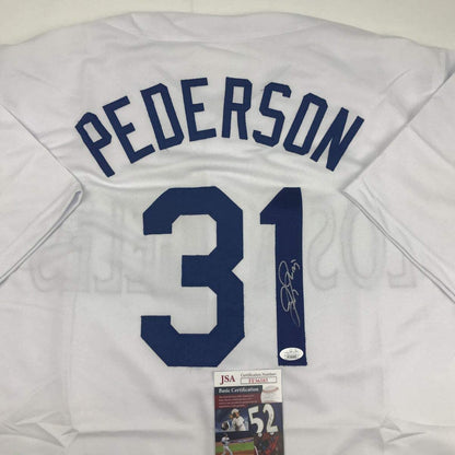 Autographed/Signed Joc Pederson Los Angeles LA White Baseball Jersey JSA COA