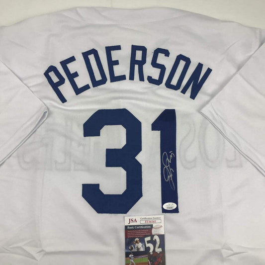 Autographed/Signed Joc Pederson Los Angeles LA White Baseball Jersey JSA COA