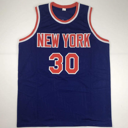 Autographed/Signed Bernard King New York Blue Basketball Jersey Beckett BAS COA