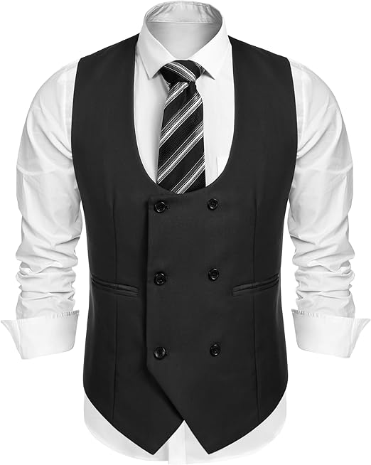 COOFANDY Men's Suit Vest Slim Fit Double Breasted Dress Vest Casual Business Formal Waistcoat