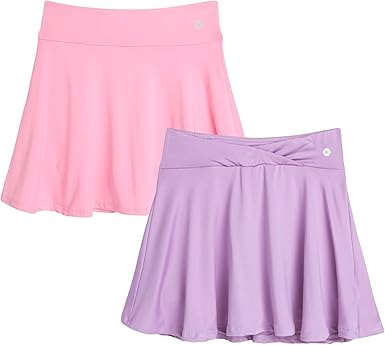 RBX Girls' Active Skirt - 2 Pack Pleated Athletic Performance Scooter Skort - Tennis Golf Skirt with Bike Short Lining (7-16)