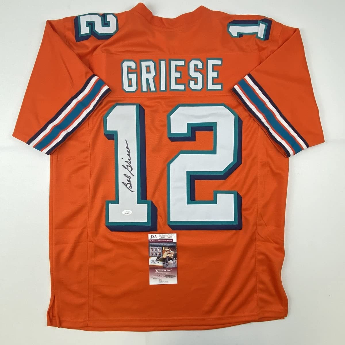 Autographed/Signed Bob Griese Miami Orange Football Jersey JSA COA