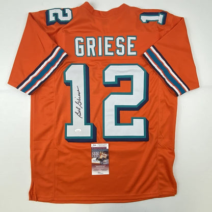 Autographed/Signed Bob Griese Miami Orange Football Jersey JSA COA