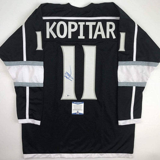 Autographed/Signed Anze Kopitar Los Angeles LA Black Hockey Jersey Beckett BAS COA