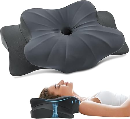 Cervical Pillow for Neck and Shoulder, Ergonomic Contour Memory Foam Pillows for Sleeping, Cooling Neck Support Pillow for Side Back Stomach Sleeper Standard Size Deep Grey