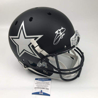 Autographed/Signed Emmitt Smith Dallas Cowboys Full Size FS F/S Replica Football Helmet Beckett BAS COA