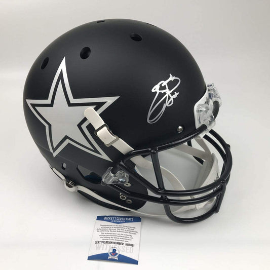 Autographed/Signed Emmitt Smith Dallas Cowboys Full Size FS F/S Replica Football Helmet Beckett BAS COA